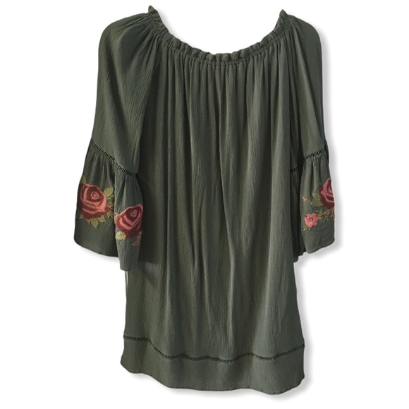 Knox Rose Green Embroidered Bell Sleeve Dress Size XS - Picture 3 of 7